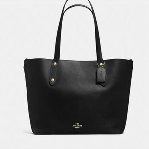 Black Leather Coach Tote with Red Lining